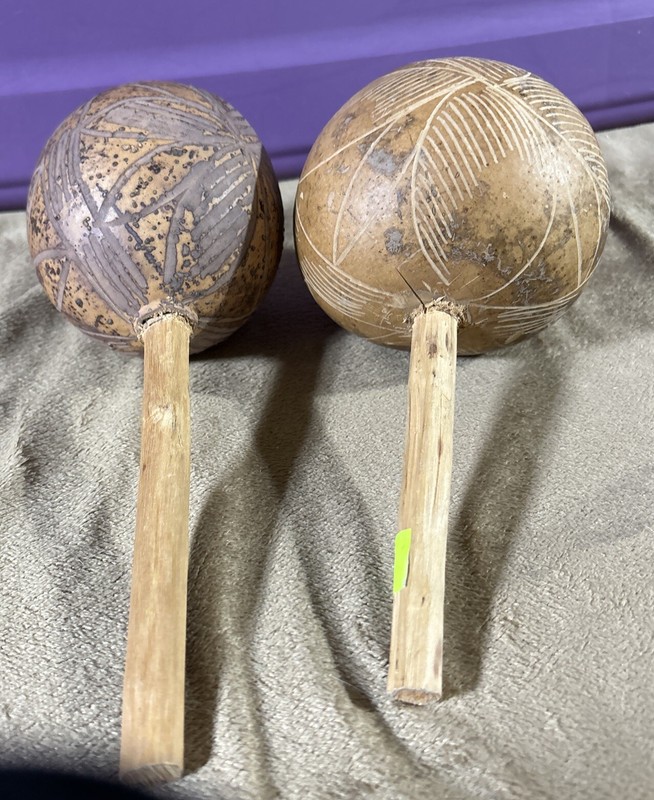 Hand Carved Gourd With Wood Handles Maracas Shakers