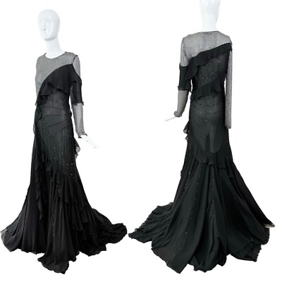 ROBERTO CAVALLI Crystal embellished ball gown evening maxi dress black silk | eBay ROBERTO CAVALLI Crystal embellished ball gown evening maxi dress black silk | eBay