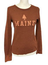 American Eagle Waffle Knit Thermal Pullover MAINE Graphic Top Womens M Preppy