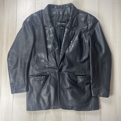 Wilsons Black Leather Blazer Jacket Mens Medium Soft Leather Y2K Minimalist 90 s