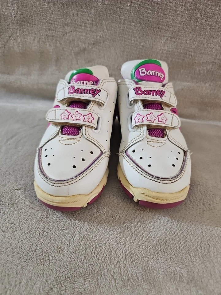 Tênis vintage década de 1990 Barney feminino rosa gancho e laço estatísticas criança tamanho 7 - Imagem 3 de 4