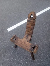 Antique Wood Birthing Chair, Milking Stool, Hand Carved, Three Legged Free Shipp