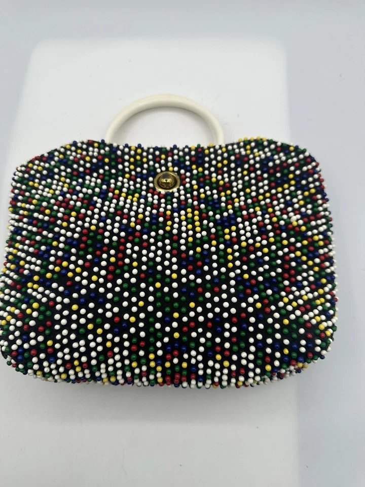 Bolso de mano de colección 1948 Caviar Beadette con cuentas luminosas multicolor con asas Lucite Foto 2 de 4