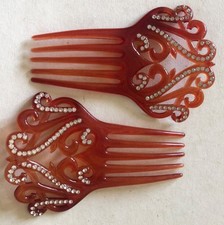 ANTIQUE CELLULOID HAIR COMBS SET OF 2