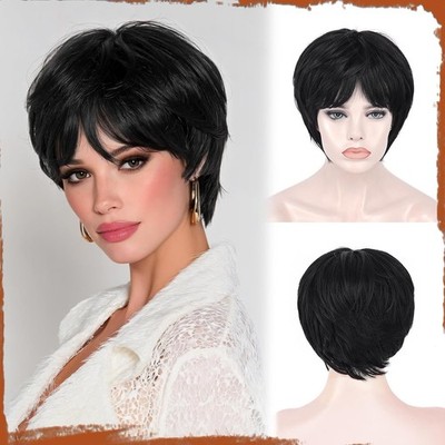 Burgundy Short Straight Pixie Cut Wig With Bangs Natural Synthetic Party Daily