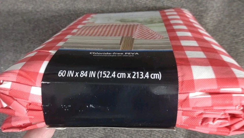 New Mainstays 60 x 84" PEVA Rectangular Tablecloth - Red Gingham - Image 2 of 4