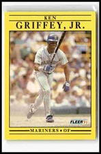 1991 Fleer #450 Ken Griffey, Jr. Jumbo Pack version Text reads bat around .300