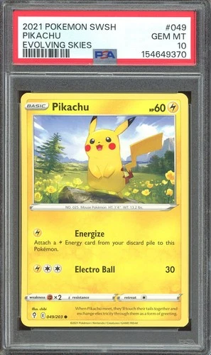 PSA 10 GEM MINT - Pikachu #049 Sword & Shield Evolving Skies Low Pop