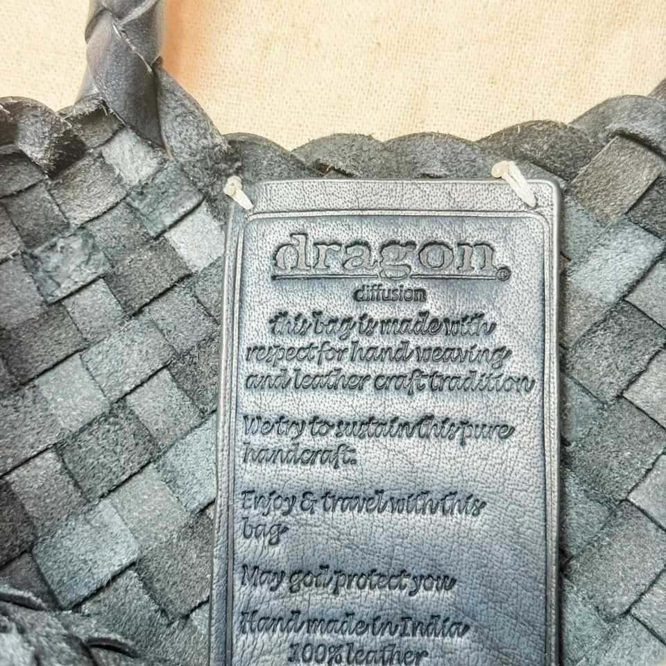 Bolso de Mano Dragon Diffusion Azul Marino Santa Croce Cuero Tejido - Grande Hecho a Mano Foto 2 de 4