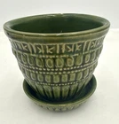 Vintage McCoy Green Glaze Beaded Banded Planter Base Attached 3.75" Tall USA