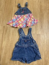 Vintage Oshkosh Bgosh Blue Denim Overalls And Colorful Pl id Skirt Size 12 M