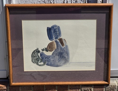 Diane Graebner Signed Original Watercolor Painting Amish Girl Pet Cat 17" x 21"