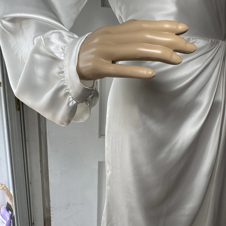 Revelry Vera Satin Maxi Dress Siz 12 White Pearl Long Sleeve Formal Gown  - Image 4 of 4