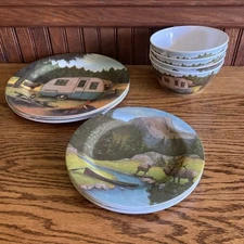 12 Set Lakeside Collection Camping Retro Melamine Dinner Salad Plates Bowls