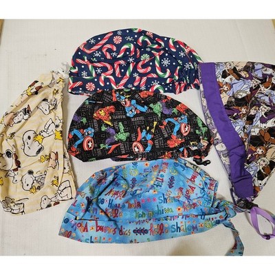 Character Scrub Skull Caps Unisex Frozen Snoopy Holiday Hand Made Lot of 5