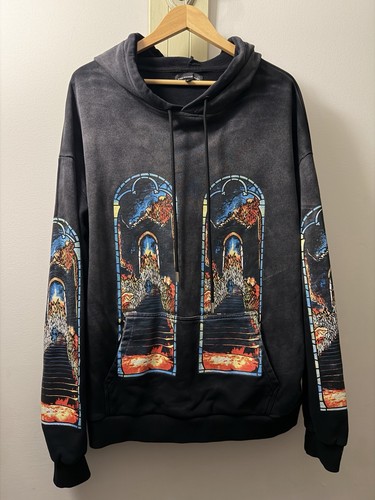 Who Decides War Stained Glass Window Flame Hoodie Men’s SZ XL Washed Black RARE