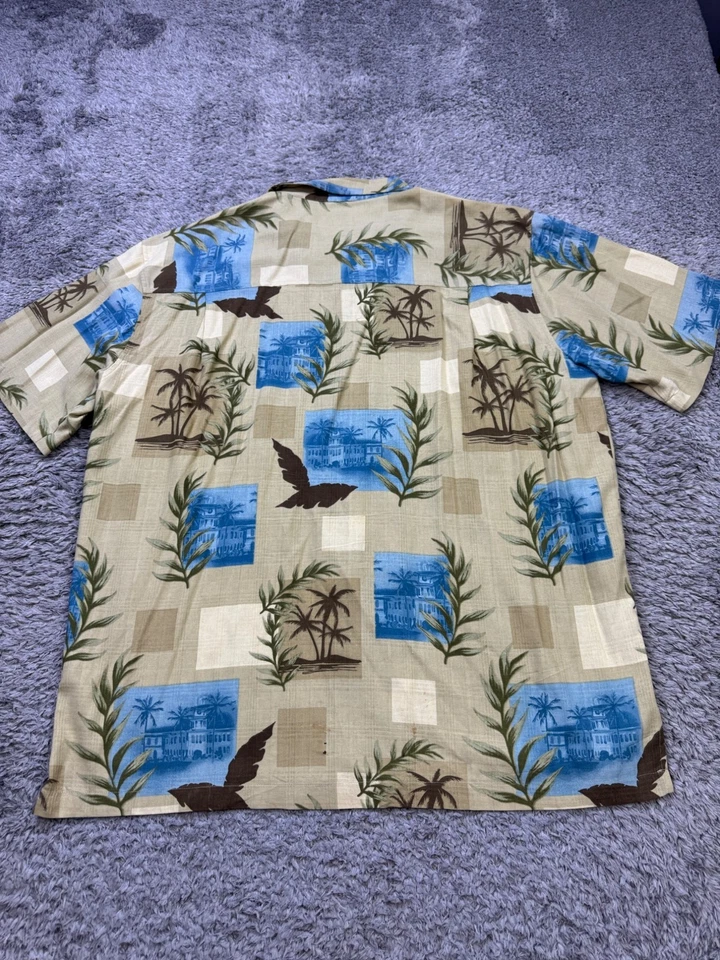 Trader Bay Shirt Men 2XL Beige Floral Silk Hawaiian Tropical Camp Button Up - Image 2 of 4