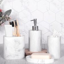 Bathroom Set Resin Effect Soap Dispenser Toothbrush Holder Tumbler & Soap | M&W