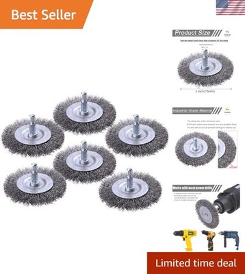 6 Pack Wire Wheel Brush for Drill - 1/4 Inch Hex Shank, Coarse Carbon Steel C...