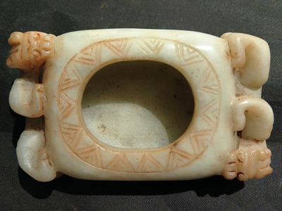 #ad Unusual Chinese Old HeTian White Jade Hand Carved *2Beasts* Brush Washer $59.99