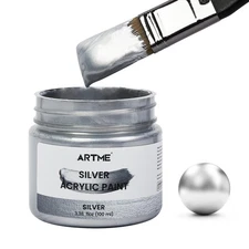 ARTME Metallic Silver Acrylic Paint, 100ml Silver Paint for Art, Hand-crafts,
