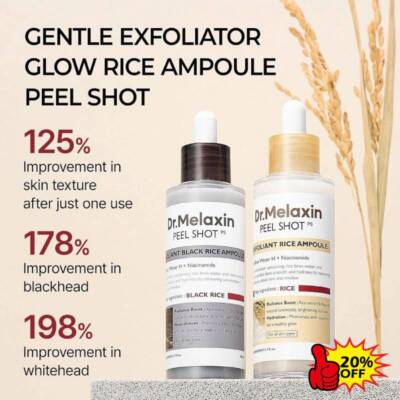 Dr.Melaxin Peel Shot Glow Exfoliant Rice Ampoule (White Rice/Black Rice)-/.
