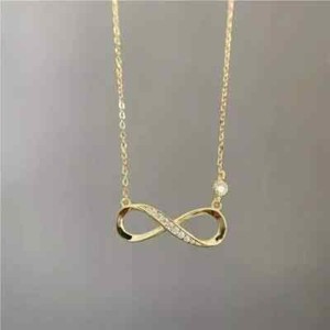 Authentic 0 50Ct Real Moissanite Love Infinity Pendant Necklaces 14K Yellow Gold Plated