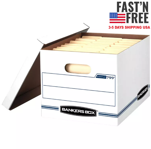 (10 Pack) Bankers Box Basic Duty Letter/Legal File Storage Box with Lids, White - Picture 2 of 6