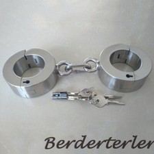 Heavy thick Stainless Steel Hand Cuffs Wrist Fetish Restraints Metal Handcuffs