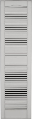 White Vinyl Shutters 14.5x60" Cathedral Top Open Louver Pair w/Hardware - Picture 6 of 7