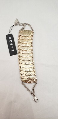 Guess Brand Mixed Metal Flat Oval Disc Textured Chain Link Bracelet NICE!