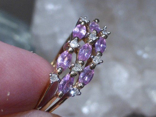 9ct Gold Pink Sapphire Diamond Ring .37ct UK Hallmark Size L Gift Box - Picture 12 of 20