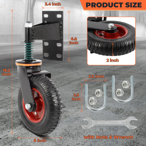 2pack 8inch Gate Wheel with Brake, Moves Smoothly Fence Gate Wheel, 600 Lb - Picture 4 of 6