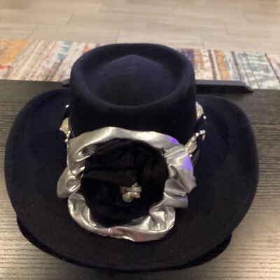 Camelia Hat Calidad Prestigio Womans Made In Mexico Black Silver Size 6  7/8