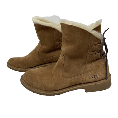 UGG Naiyah Lace Back Shearling Boots Womens Tan Suede Cabin Core