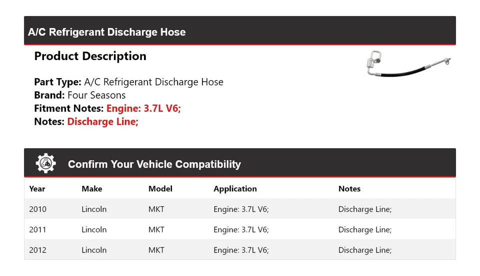 Manguera de descarga de refrigerante de aire acondicionado para Lincoln MKT 2010-2012 3,7 L V6 4 estaciones 2011 Foto 2 de 4