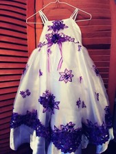 White Satin and Purple Lace Dress Wedding Special Occasion Pageant Flower Girl