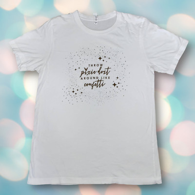 Disney Pixie Dust Women's White and Gold Tee Shirt Top Size M