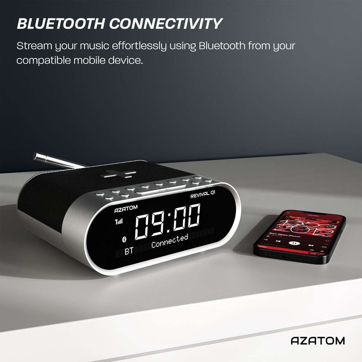 DAB FM Radio Clock Alarm Wireless Charger Bluetooth - AZATOM Revival Q1 White | UK - View #3