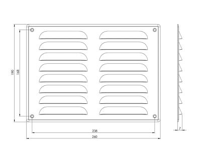Prostko LTD Weißmetall Lüftungsgitter - 260 mm x 190 mm - mit Fliegengitter flach