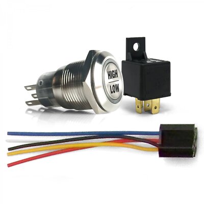 Push Button Headlight Dimmer Switch Kit Lighted Billet Button - High or Low Beam