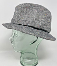 Pacific Dorfman Tweed Fedora Hat Size Large 23" Wool Blend Heathered Gray Grey