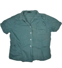Vintage 70s Blouse Womens M Green Short Sleeve Button Up Short Sleeve Laura Mae