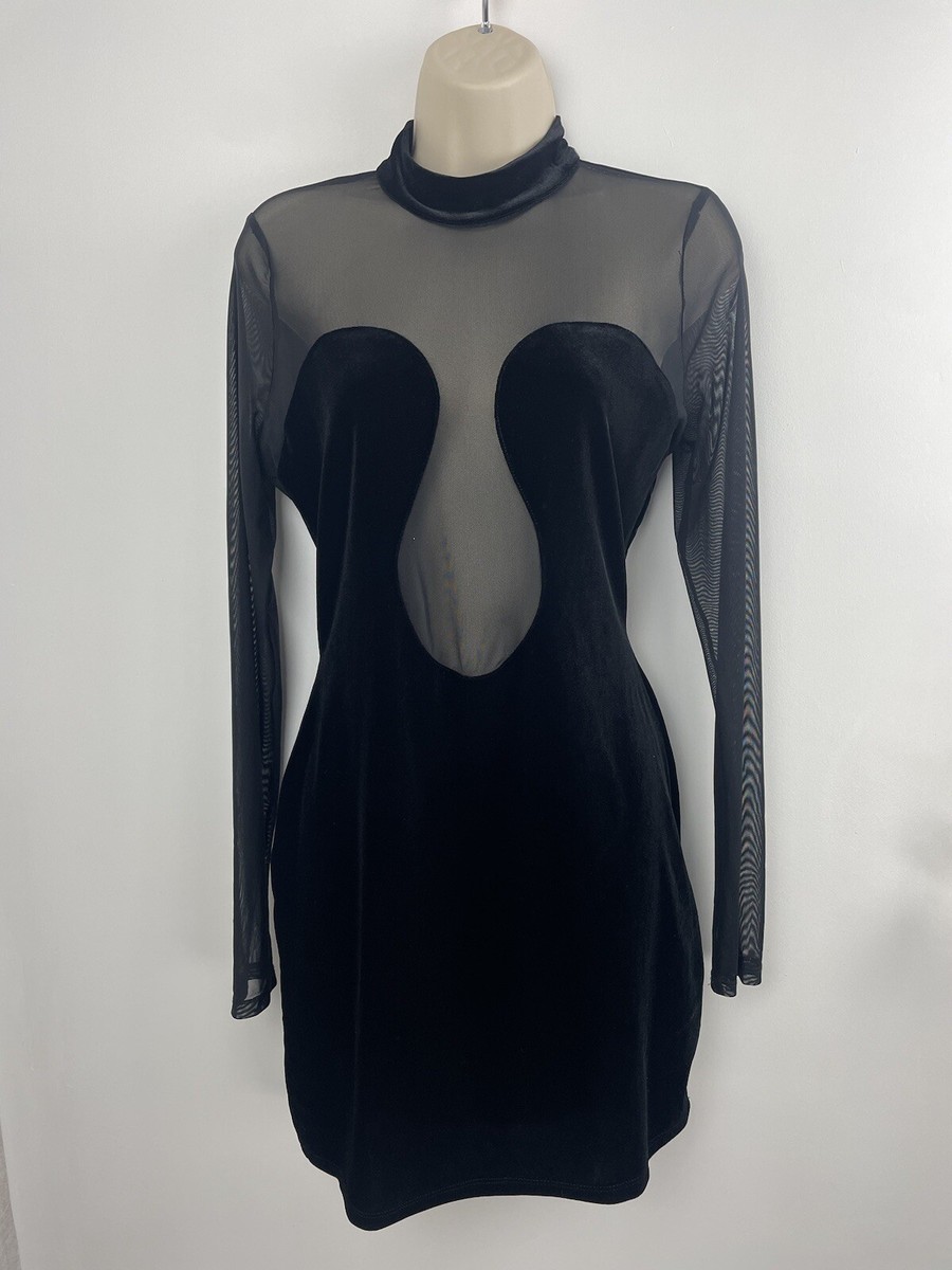 bershka black velvet dress Bershka mesh and velvet cut out mini dress in black