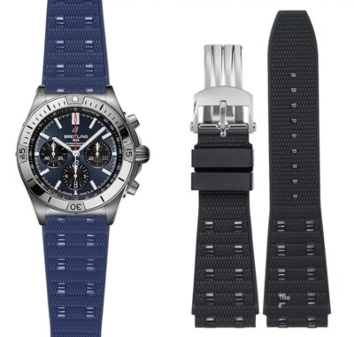 Rubber Watch Strap Band Rouleaux For Breitling Chronomat B01 / SuperOcean 22mm