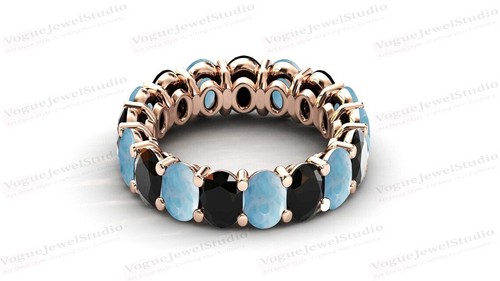Banda de eternidad de ónix negro relleno de oro de 14 k en anillo de compromiso de plata de ley 925 - Imagen 42 de 109