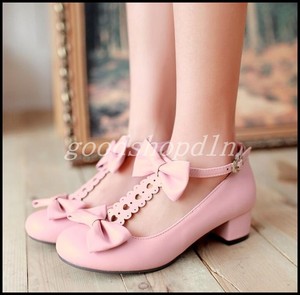 pink low block heels