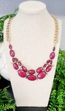 Charming Charlie Goldtone Statement Collar Necklace With Large Magenta Beads