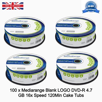 Mediarange Markenrohling LOGO DVD-R 4,7 GB 16x Geschwindigkeit 120Min Kuchenwanne x 100 Discs