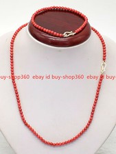 Natural 4mm Red Coral Gemstone Beads Neckalce Bracelet 18/7.5"